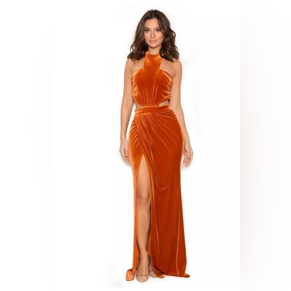 House of CB London - Burnt Orange Velvet Dress Size S